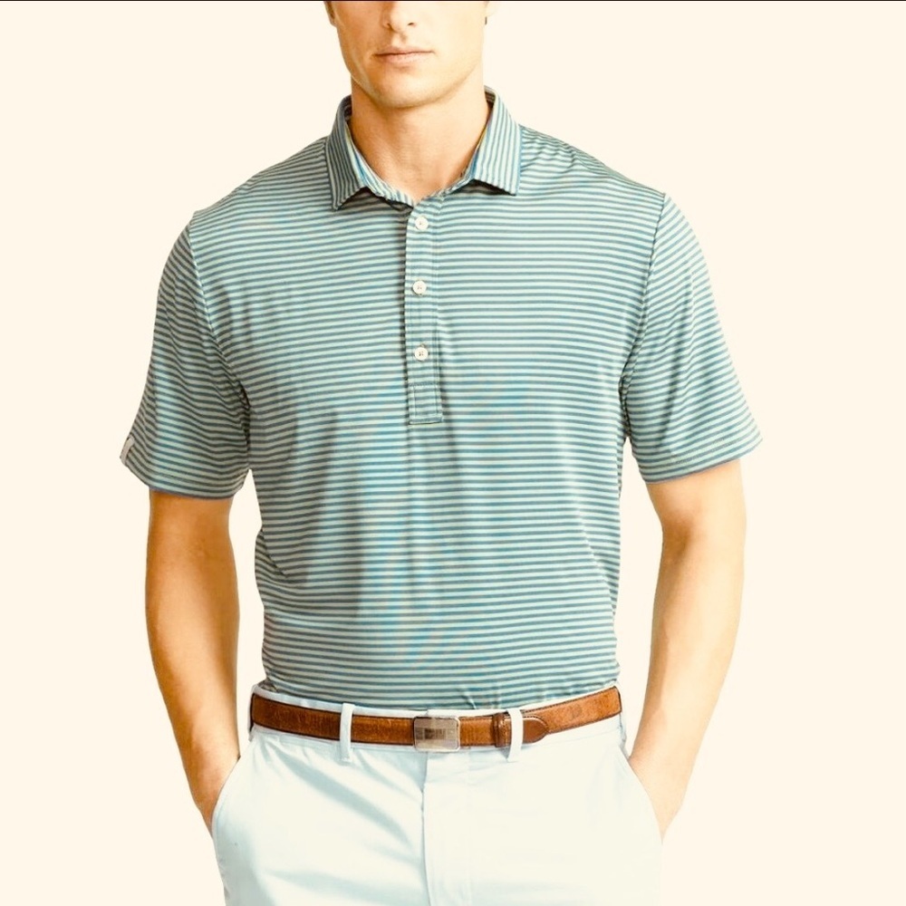 NWt New $95 RLX Ralph Lauren Golf Green Grey Stripe Polo Shirt Size L